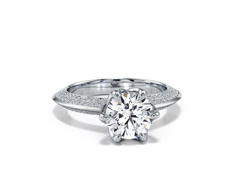 1.8CT Lab-Created Diamond D/VVS1 Round Cut 14K Gold Prong Knife Edge Accent Ring - Picture 2 of 50