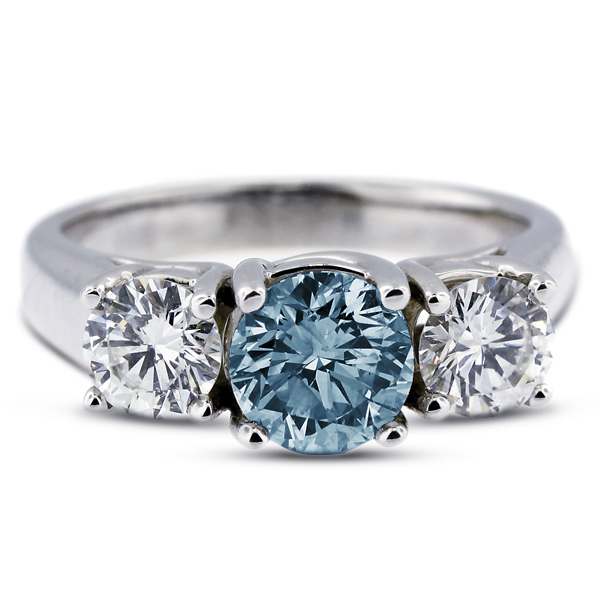 1.52ct Blue VS2 Round Natural Certified Diamonds 18k Classic Engagement Ring - Picture 1 of 17